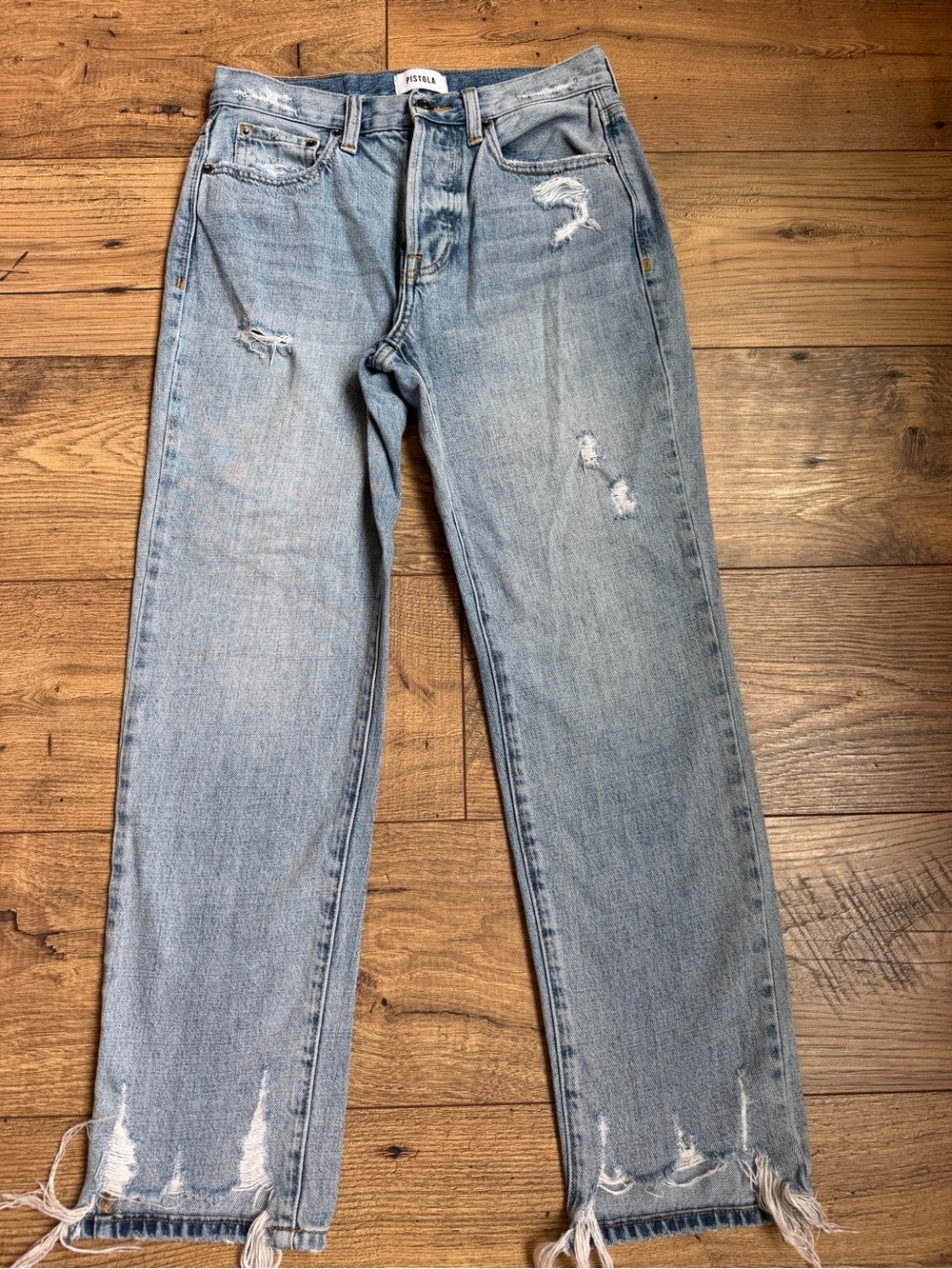 EUC Pistola Distressed Button-Fly Cropped Straight Leg Jeans Size 25 Light Wash